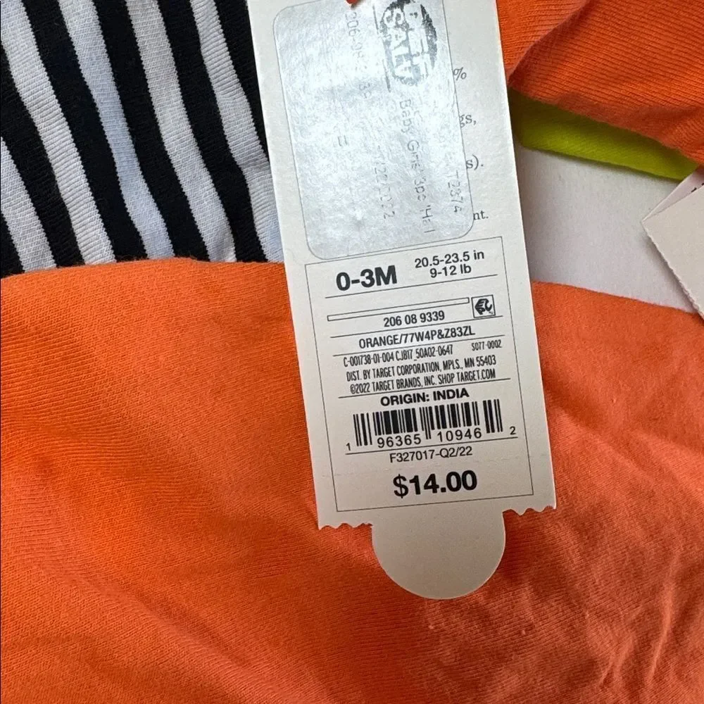 Cat & Jack Orange Pumpkin Onesie with Striped Leggings Headband Size 0-3 Months
